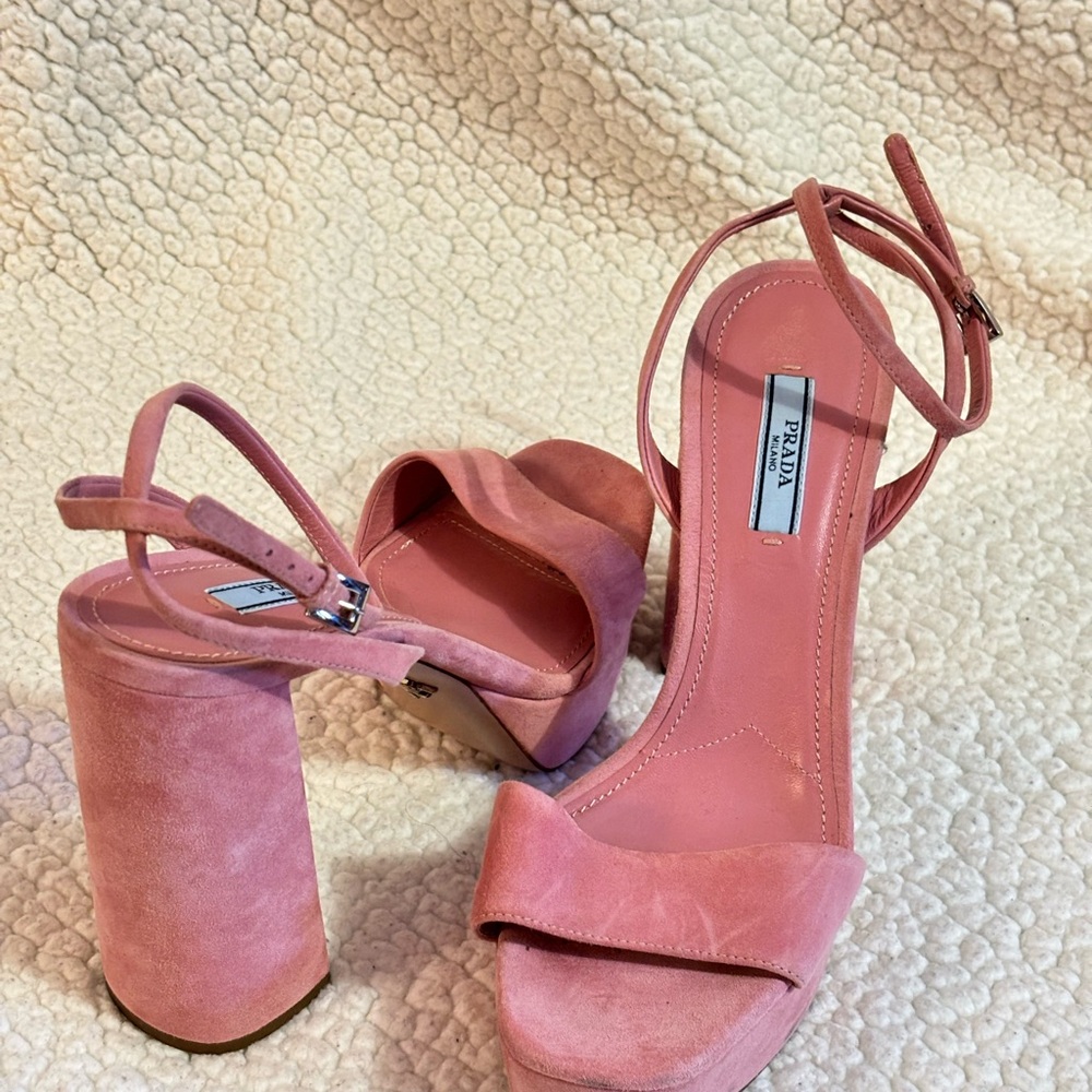 PRADA Suede Ankle-Strap Platform Sandals